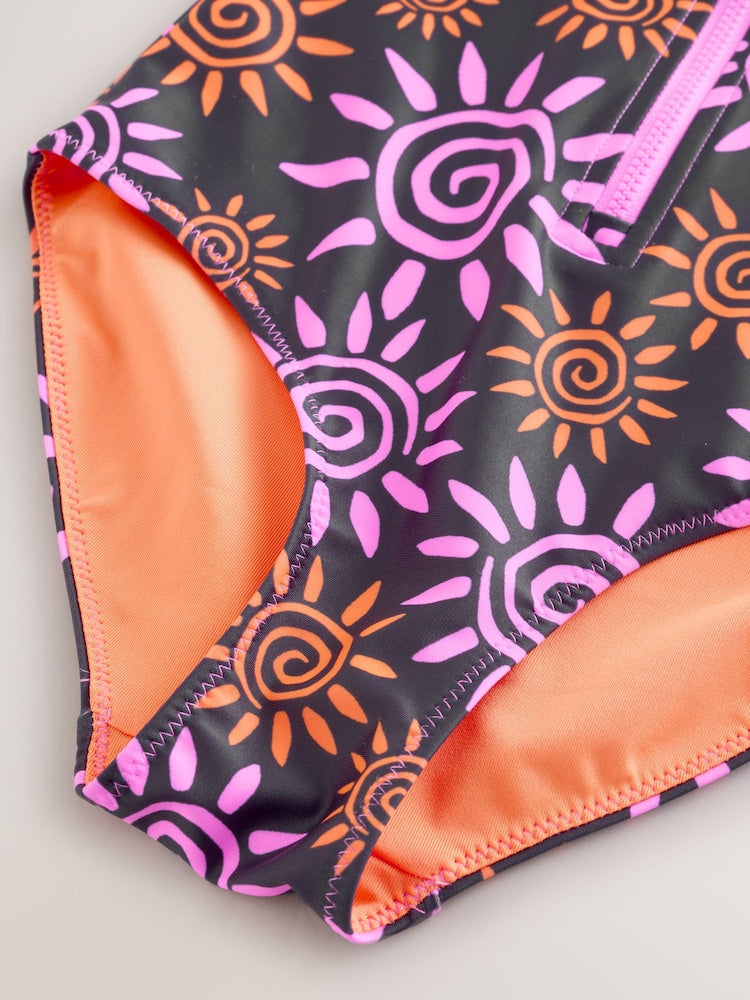 Black/Pink Sun Short Sleeved Sunsafe Swimsuit (3mths-16yrs)