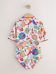 Multi Picnic Scene Short Sleeved Sunsafe Swimsuit (3mths-16yrs) - Size 3 Years (98cm)