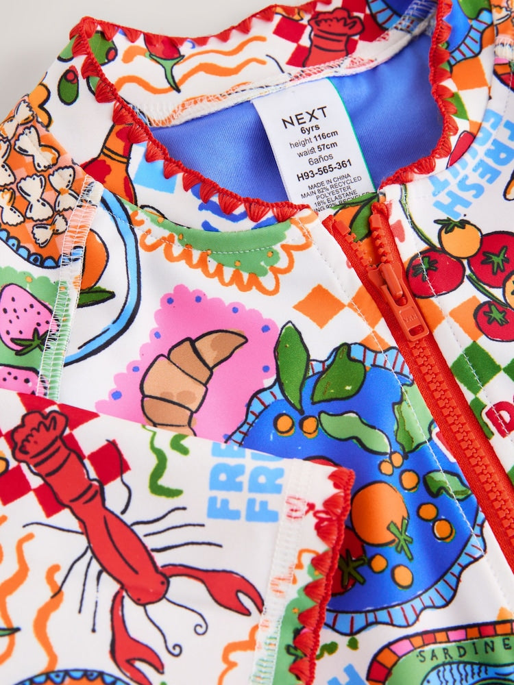Multi Picnic Scene Short Sleeved Sunsafe Swimsuit (3mths-16yrs) - Size 3 Years (98cm)