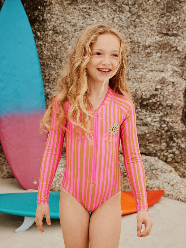 Pink/Orange Stripe Long Sleeve Sunsafe Swimsuit (3mths-16yrs)