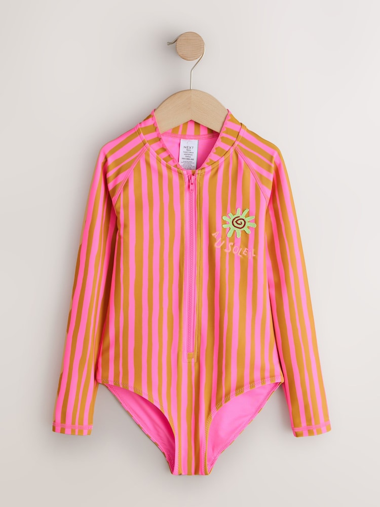 Pink/Orange Stripe Long Sleeve Sunsafe Swimsuit (3mths-16yrs)