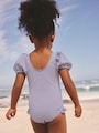 Navy Blue Cherry Stripe Puff Sleeve Swimsuit (3mths-7yrs) - Size 3-6 Months (62-68cm)