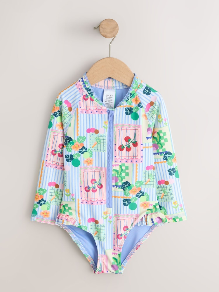 Blue Stripe Vegetable Print Sunsafe Long Sleeve Swimsuit (3mths-7yrs)