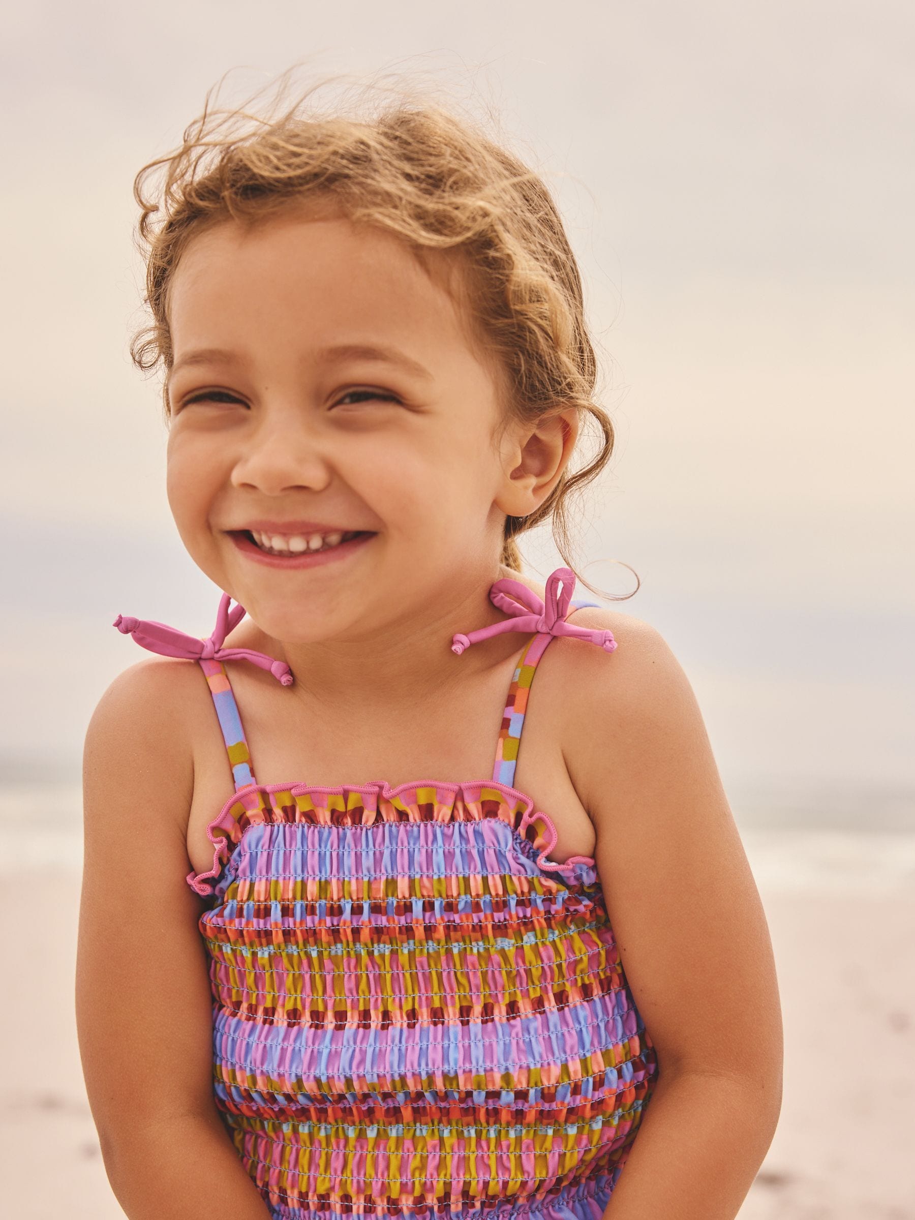 Purple/Orange Embroidered Shirred Swimsuit (3mths-10yrs) - Size 3-6 Months (62-68cm)
