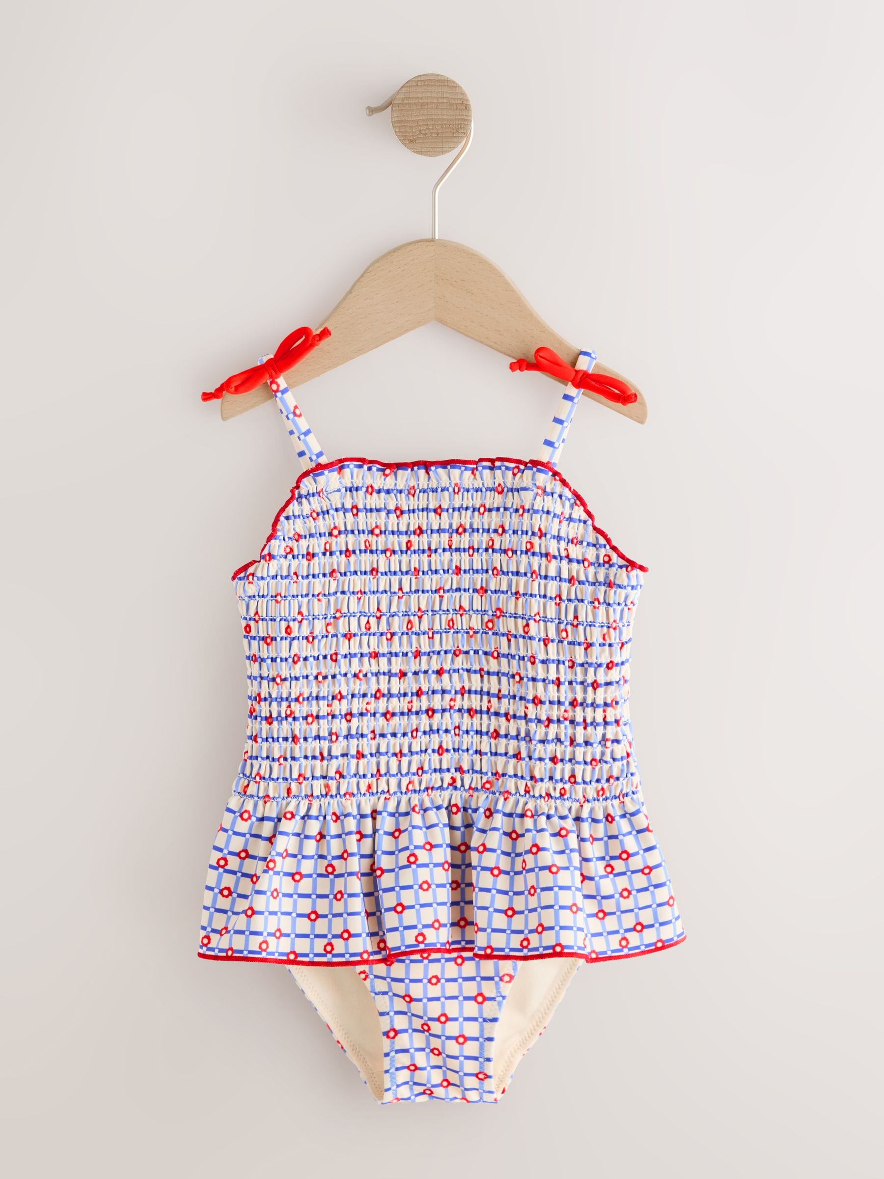 Red/Blue Check Shirred Swimsuit (3mths-10yrs) - Size 3-6 Months (62-68cm)