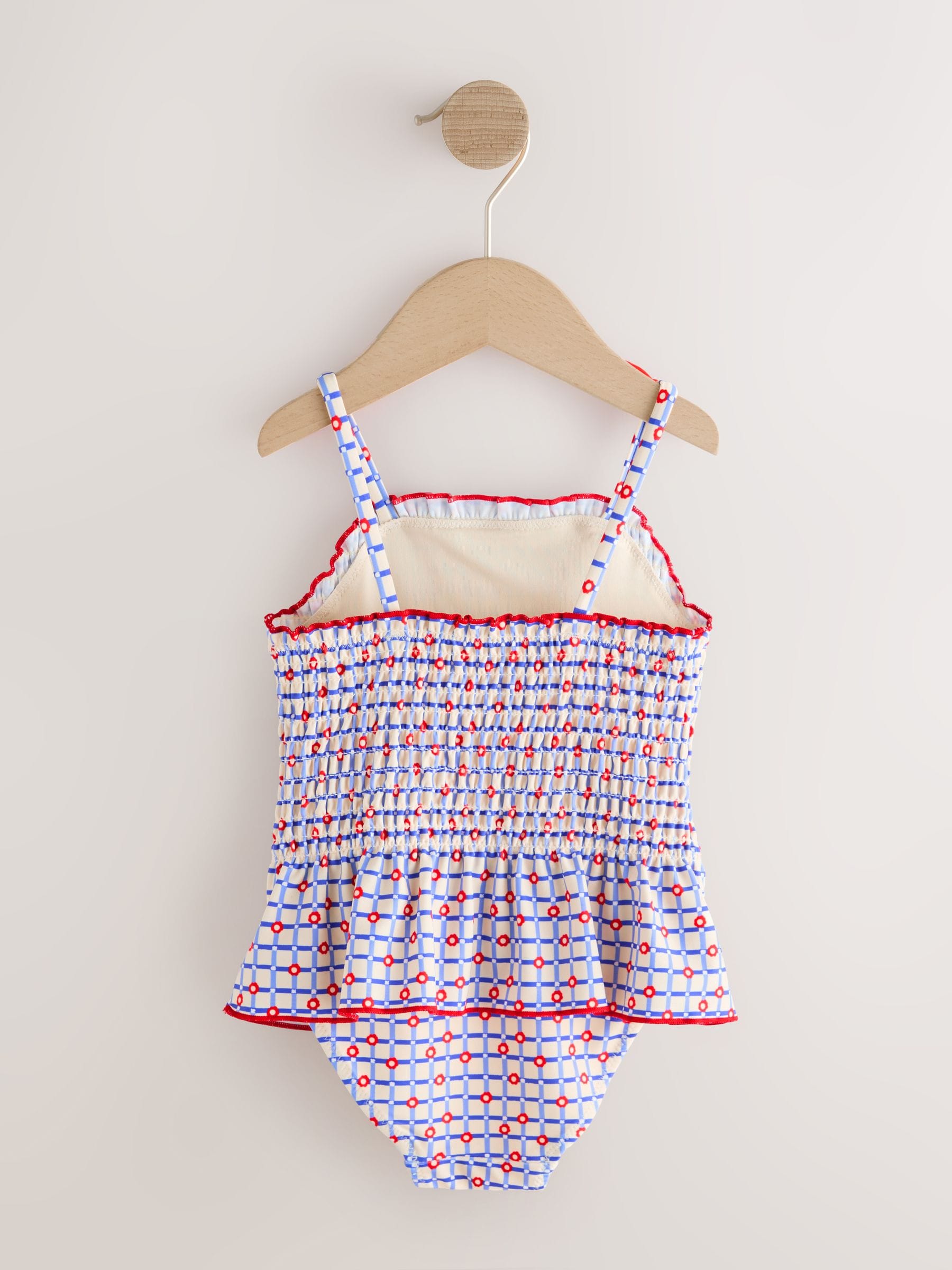 Red/Blue Check Shirred Swimsuit (3mths-10yrs) - Size 3-6 Months (62-68cm)