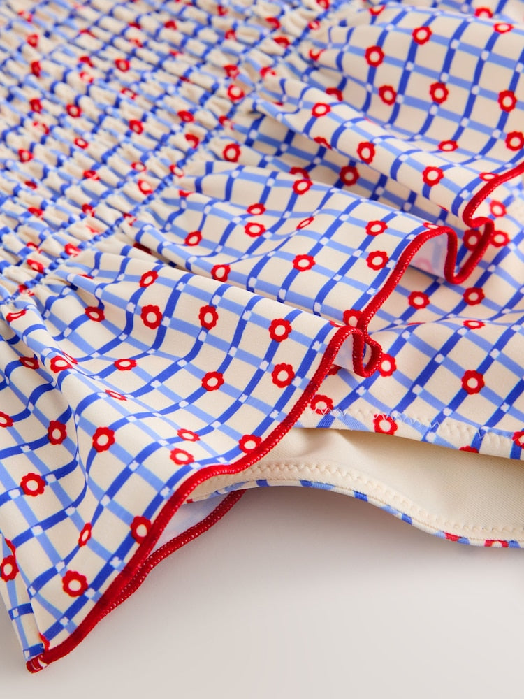 Red/Blue Check Shirred Swimsuit (3mths-10yrs) - Size 3-6 Months (62-68cm)