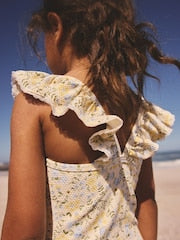 Yellow Ditsy Floral Frill Swimsuit (3mths-7yrs) - Size 3-6 Months (62-68cm)