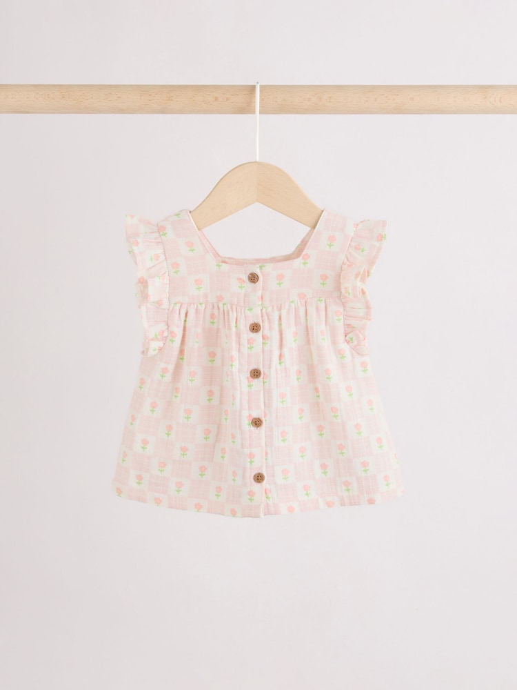 Ecru Pink Floral Woven Baby Top and Shorts Set 2 Piece (0mths-2yrs)
