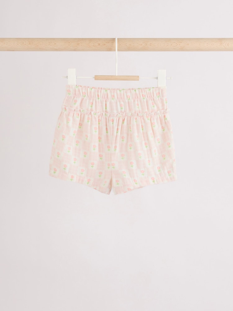 Ecru Pink Floral Woven Baby Top and Shorts Set 2 Piece (0mths-2yrs)