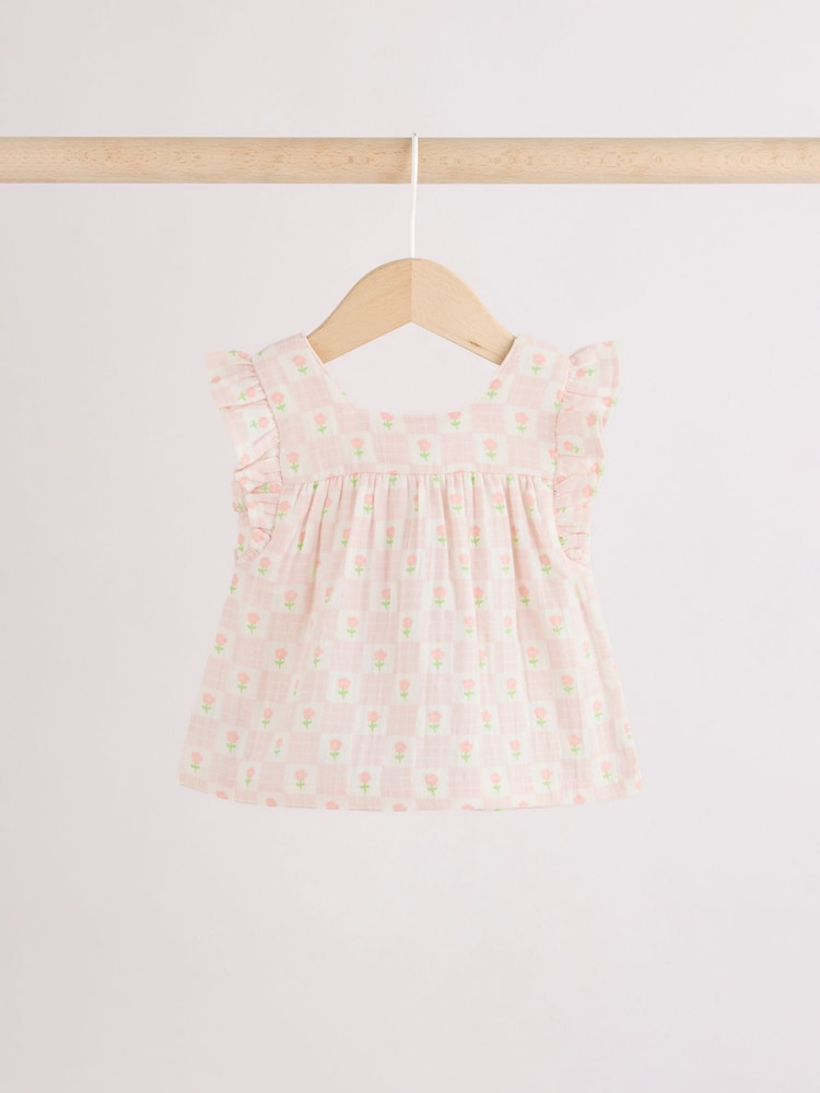 Ecru Pink Floral Woven Baby Top and Shorts Set 2 Piece (0mths-2yrs)