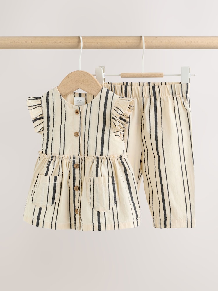 Black/White Stripe Baby Woven Top and Trousers Set 2 Piece (0mths-2yrs)