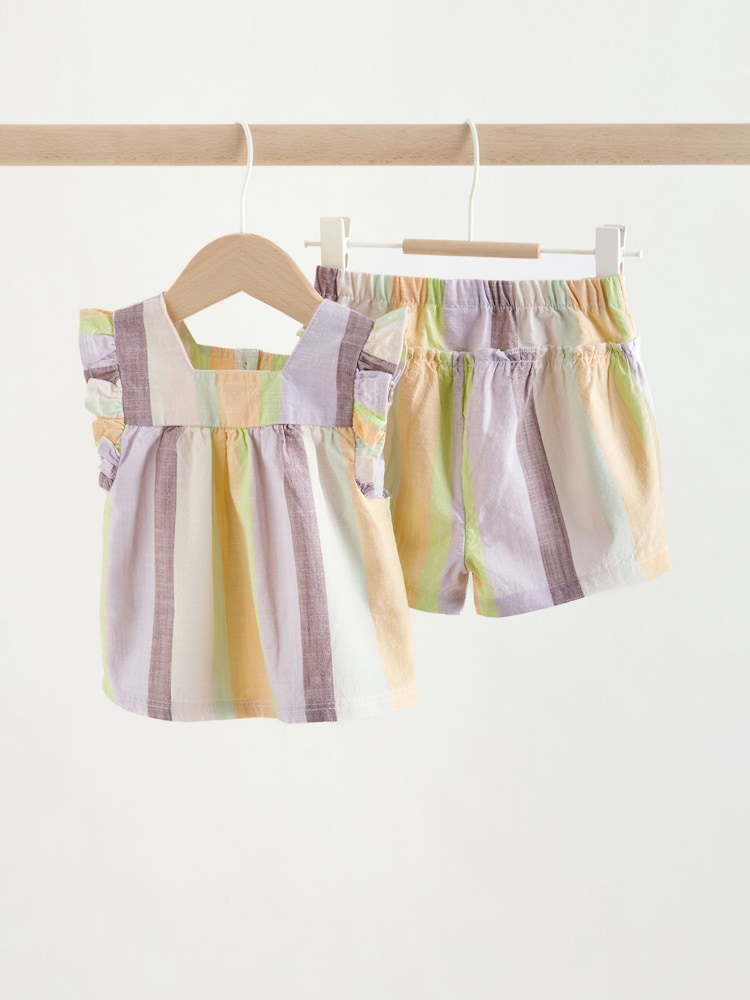 Multi Stripe Woven Baby Top and Shorts Set 2 Piece (0mths-2yrs)