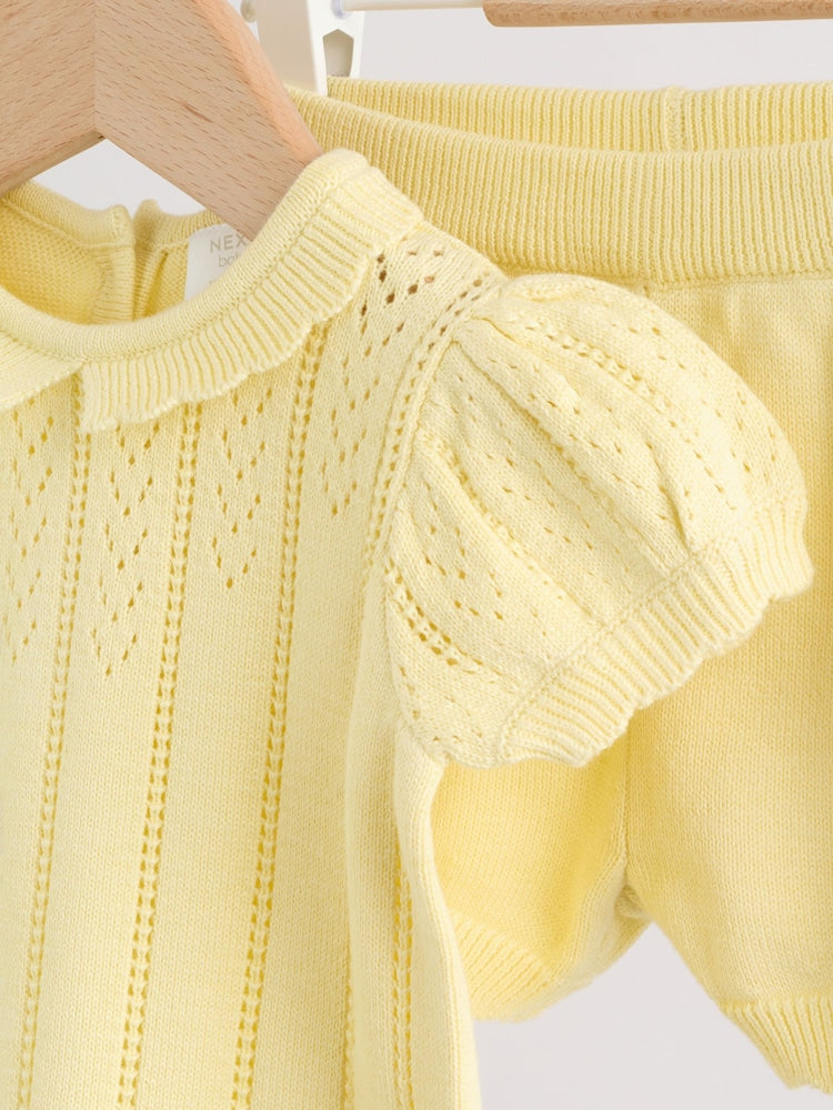 Yellow Baby Knitted Top and Shorts Set 2 Piece (0mths-2yrs)