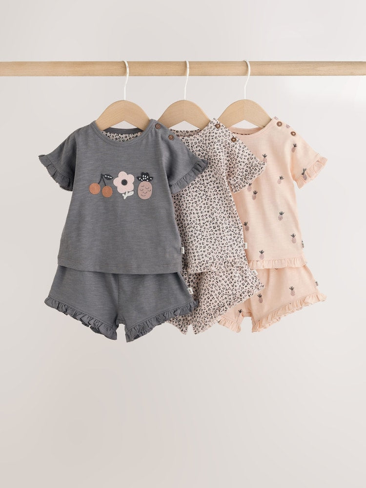 Monochrome Flower Short Sleeve Top and Shorts Baby Set 6 Piece (0mths-2yrs) - Size Up to 1 Month (56cm) - Monochrome Flower