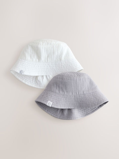 Grey and White Crinkle Baby Bucket Hats 2 Pack