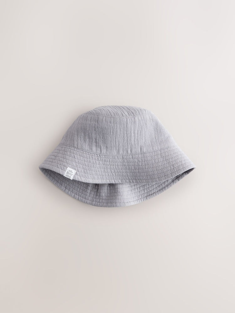 Grey and White Crinkle Baby Bucket Hats 2 Pack