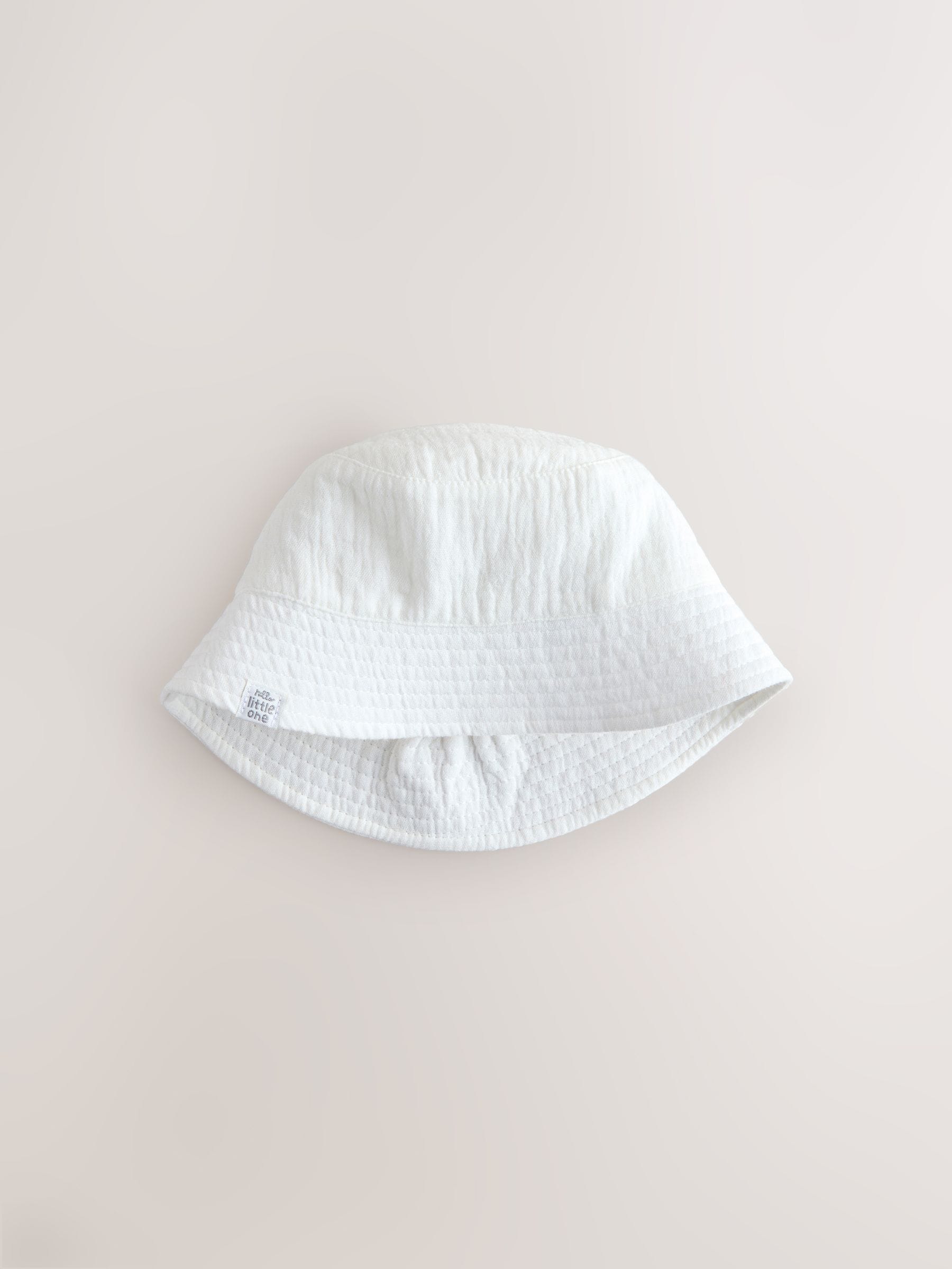Grey and White Crinkle Baby Bucket Hats 2 Pack - Size 50cm (First Size)