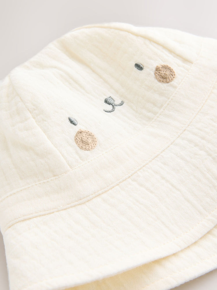 Neutral Bear Baby Bucket Hat - Size 50cm (First Size)