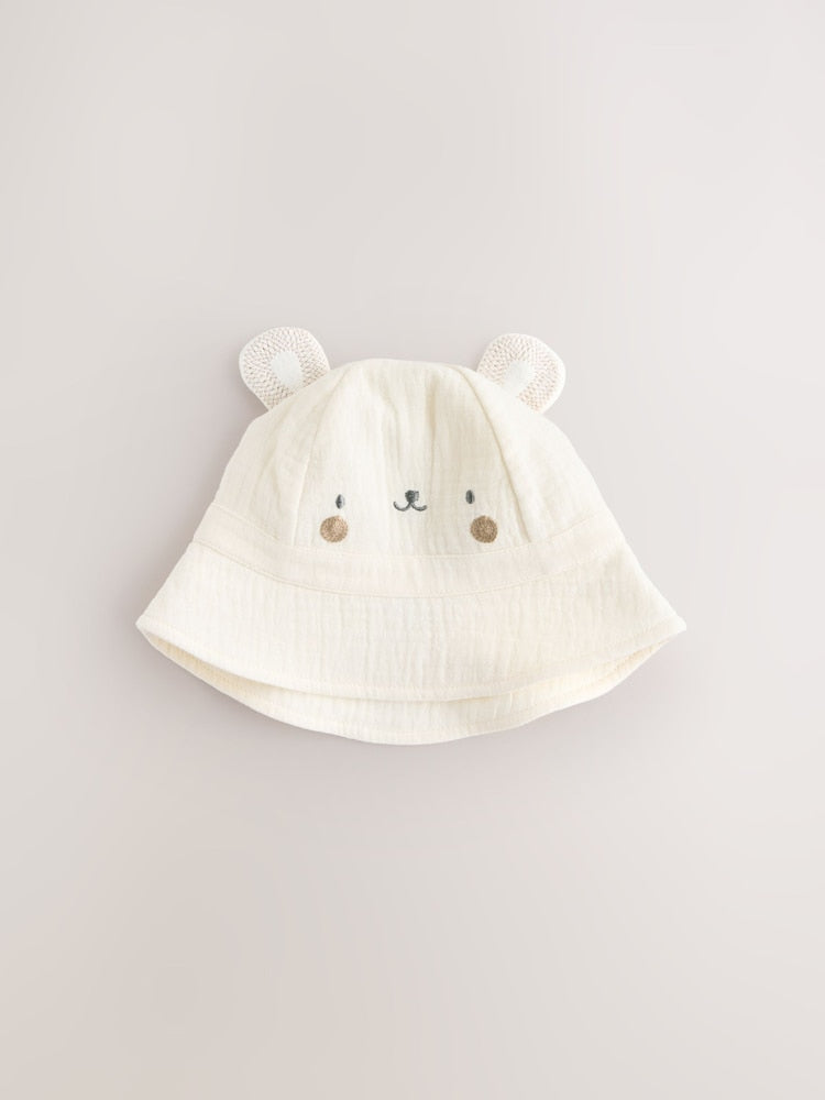 Neutral Bear Baby Bucket Hat - Size 50cm (First Size)