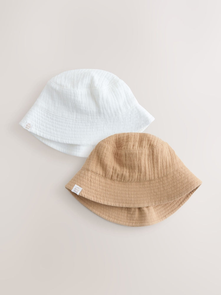 Neutral Crinkle Baby Bucket Hats 2 Pack - Neutral / Up To 3 Months (50 - 62cm)