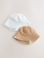 Neutral Crinkle Baby Bucket Hats 2 Pack - Size 50cm (First Size)