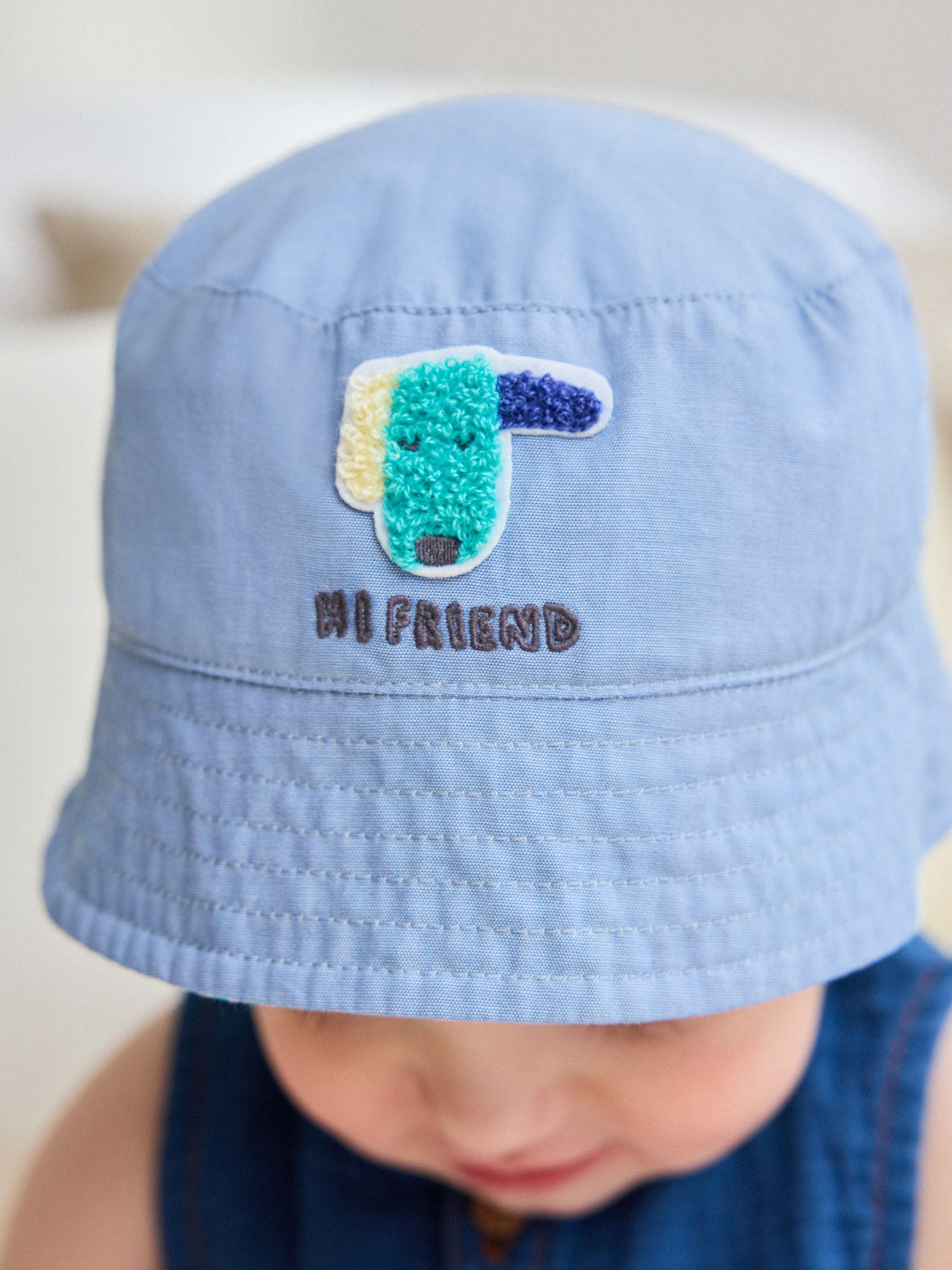 Green Stripe / Dog embroidery Baby Bucket Hats 2 Pack - Size 50cm (First Size)