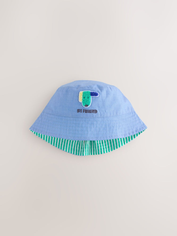 Green Stripe / Dog embroidery Baby Bucket Hats 2 Pack
