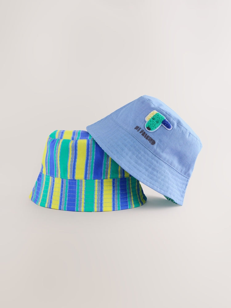 Green Stripe / Dog embroidery Baby Bucket Hats 2 Pack