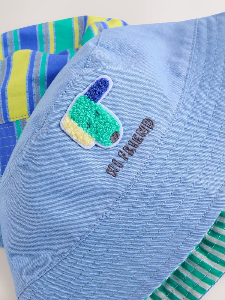 Green Stripe / Dog embroidery Baby Bucket Hats 2 Pack