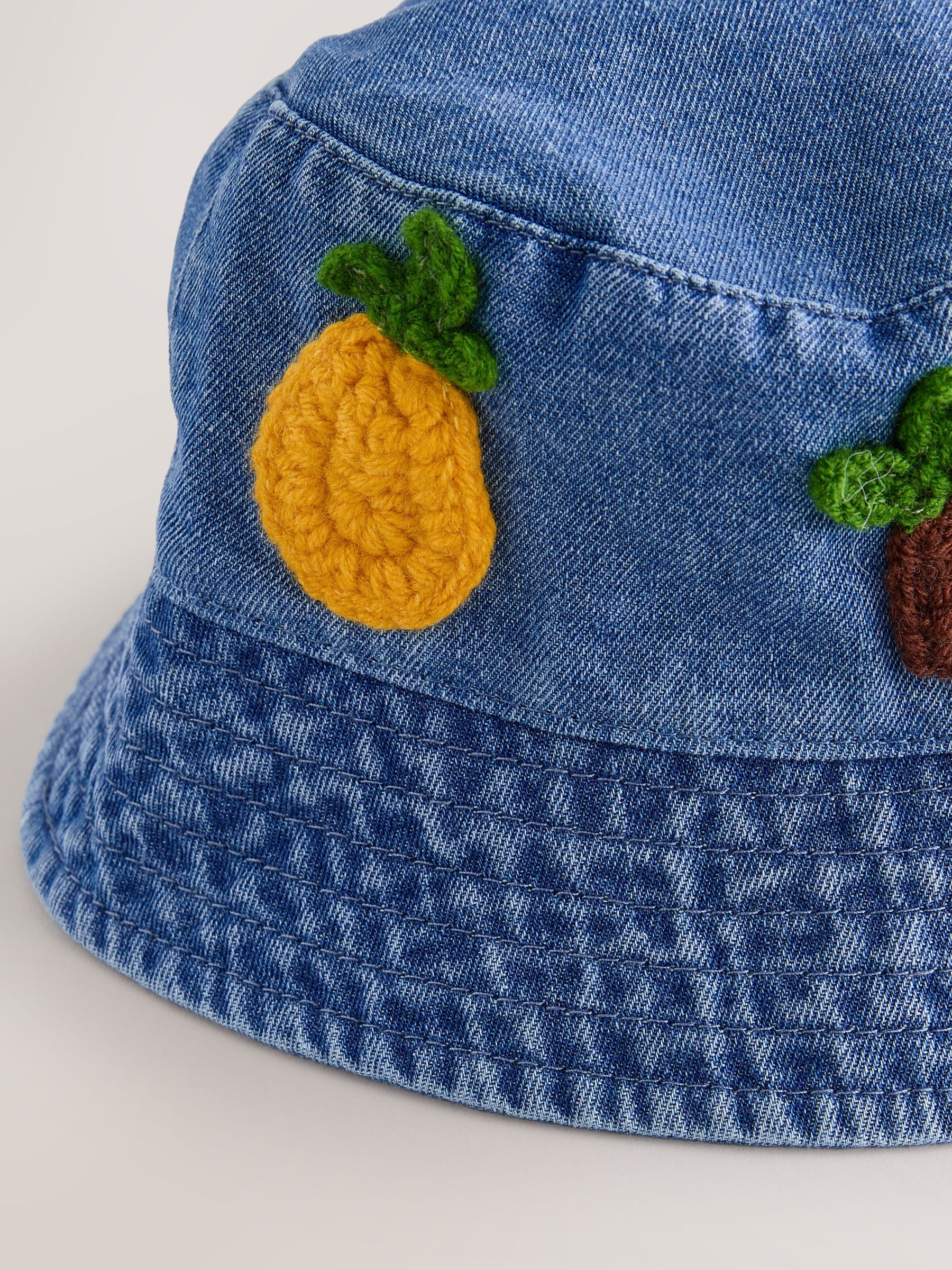 Denim Crochet Fruit Embroidered Baby Bucket Hat - Size 50cm (First Size)