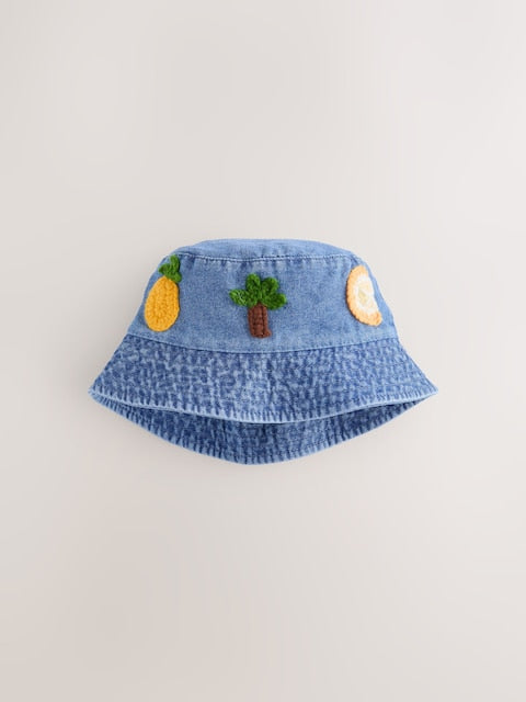 Denim Crochet Fruit Embroidered Baby Bucket Hat - Size 50cm (First Size)