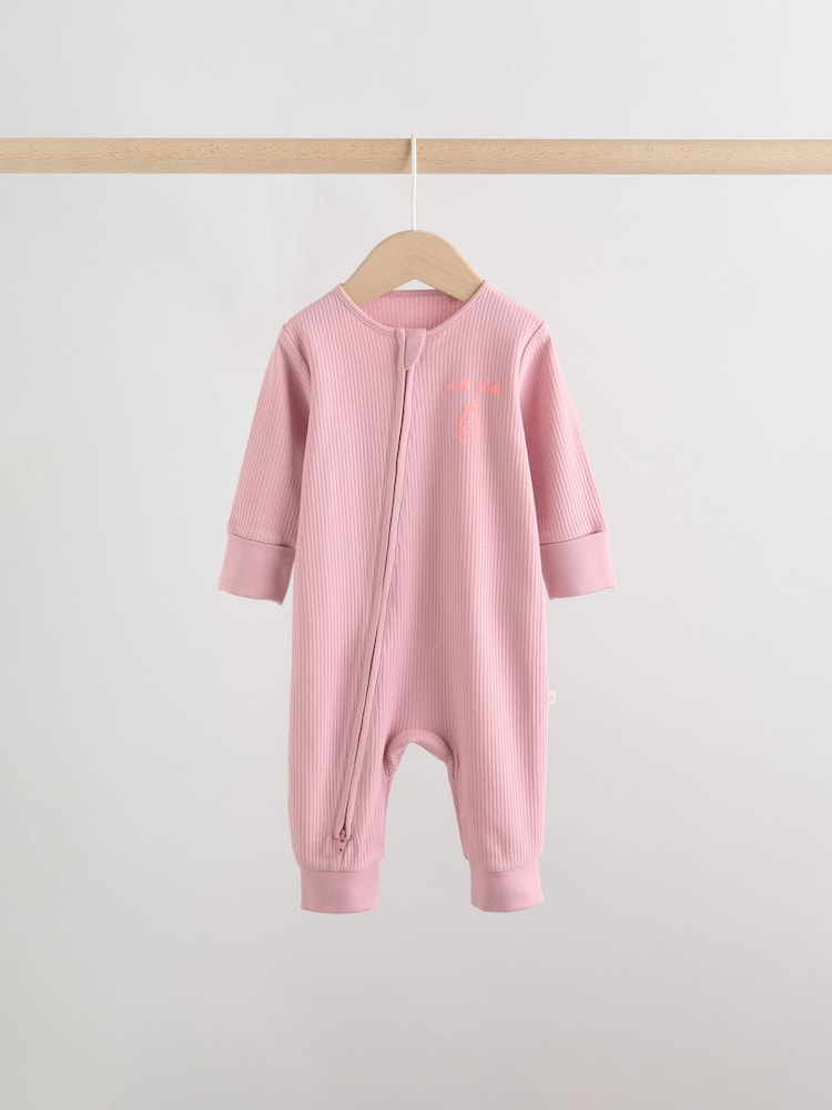 Pink Two Way Zip Baby Sleepsuit 3 Pack (0mths-3yrs)