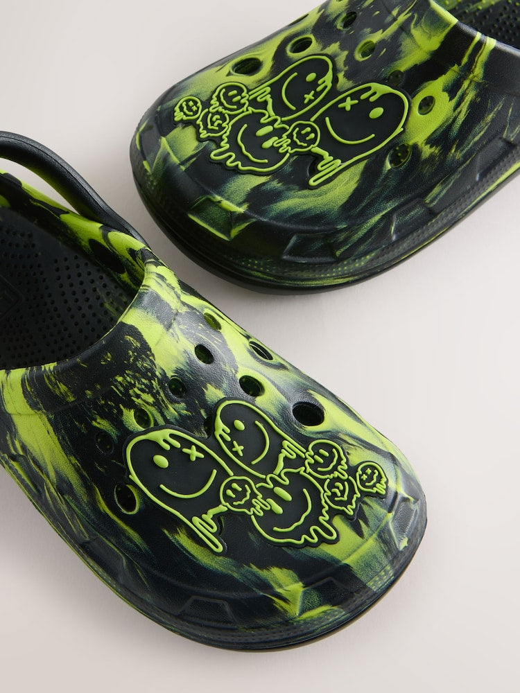 Black/Green Marble Clogs