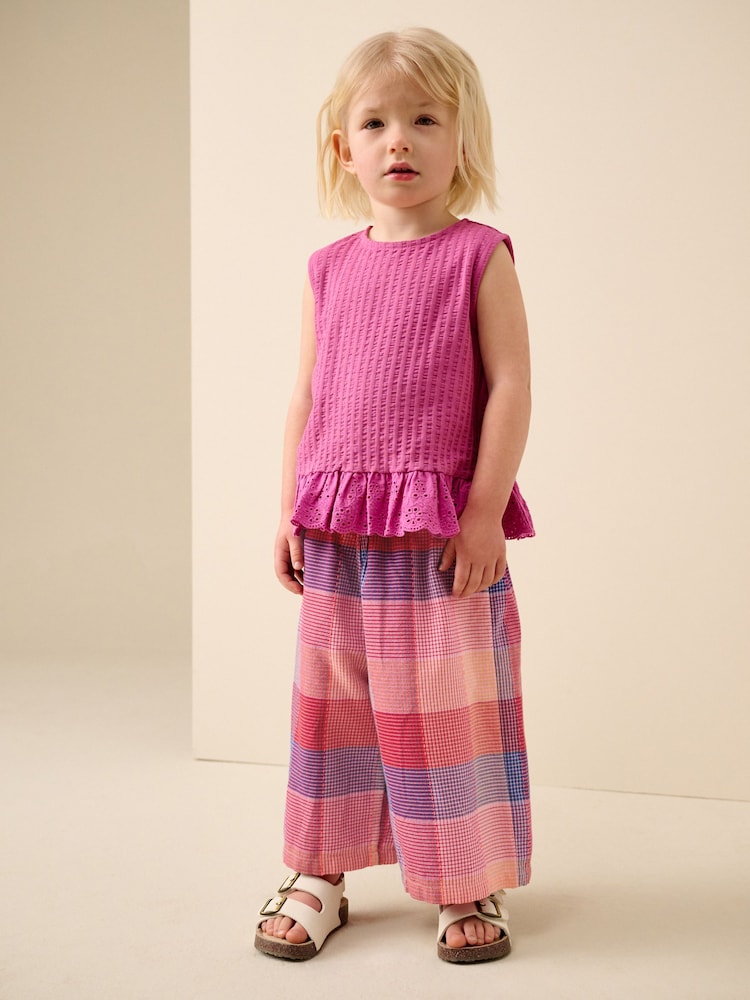 Bright Pink Multi Check Pullon Barrel Trousers (3mths-7yrs)