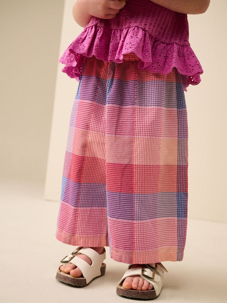 Bright Pink Multi Check Pullon Barrel Trousers (3mths-7yrs)