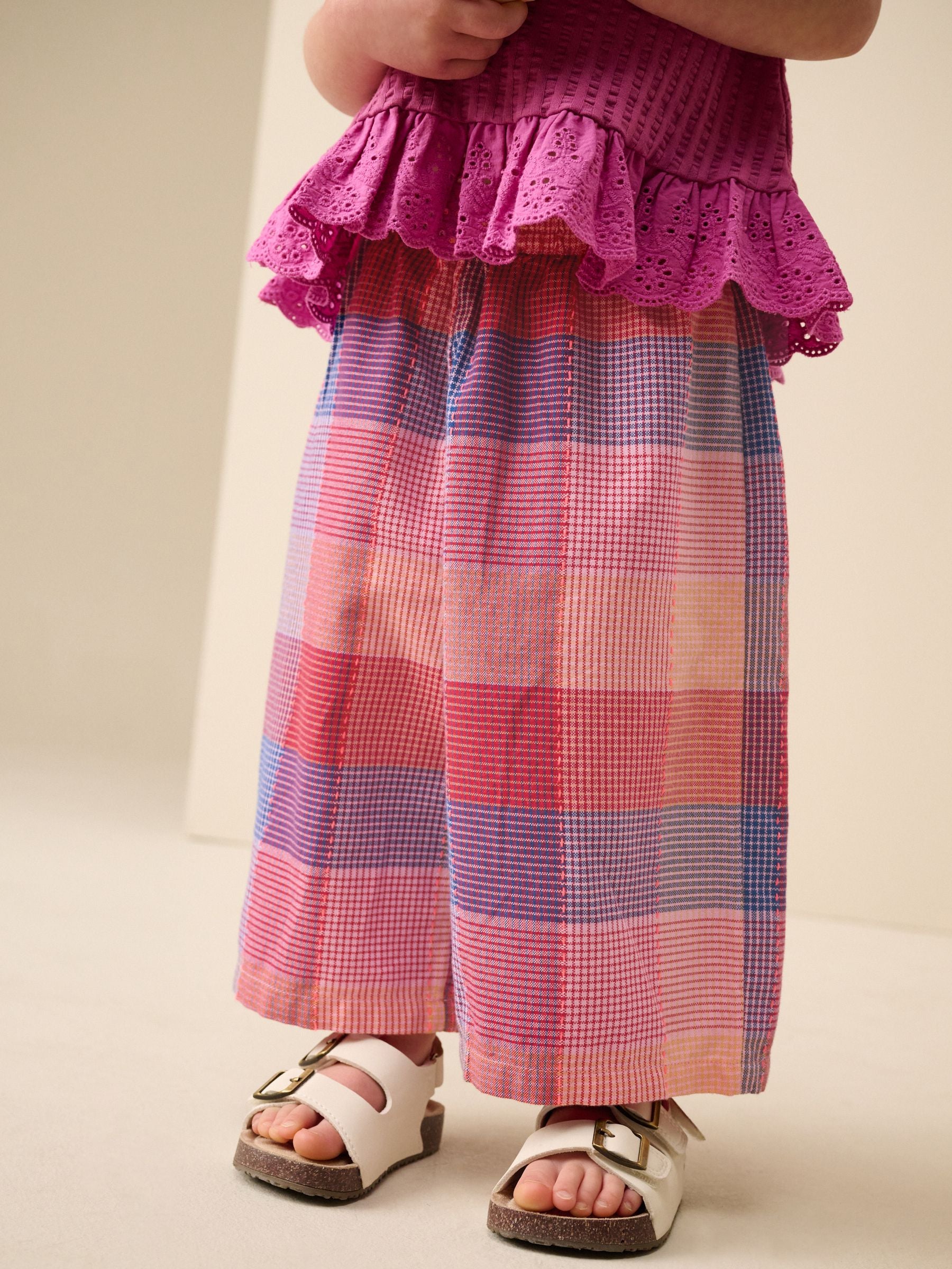 Bright Pink Multi Check Pullon Barrel Trousers (3mths-7yrs) - Size 3-6 Months (62-68cm)