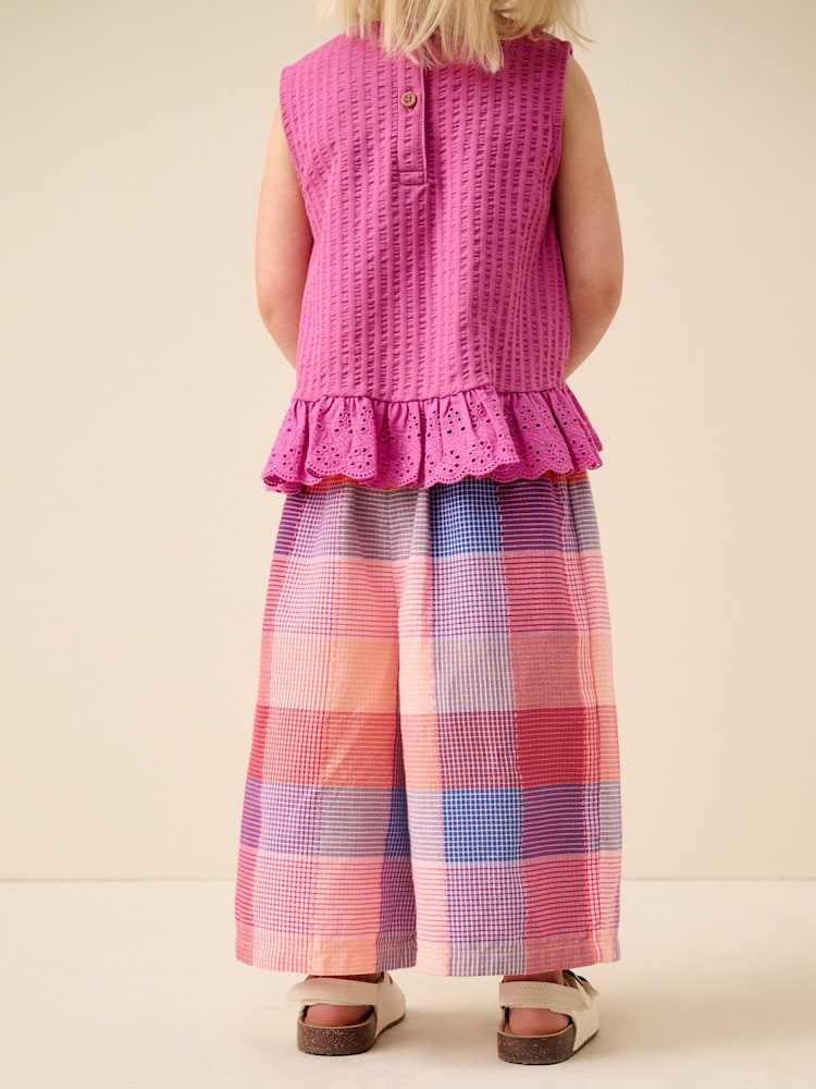 Bright Pink Multi Check Pullon Barrel Trousers (3mths-7yrs)