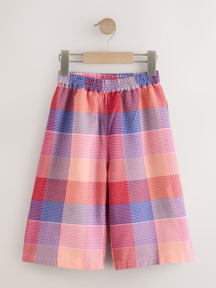 Bright Pink Multi Check Pullon Barrel Trousers (3mths-7yrs)