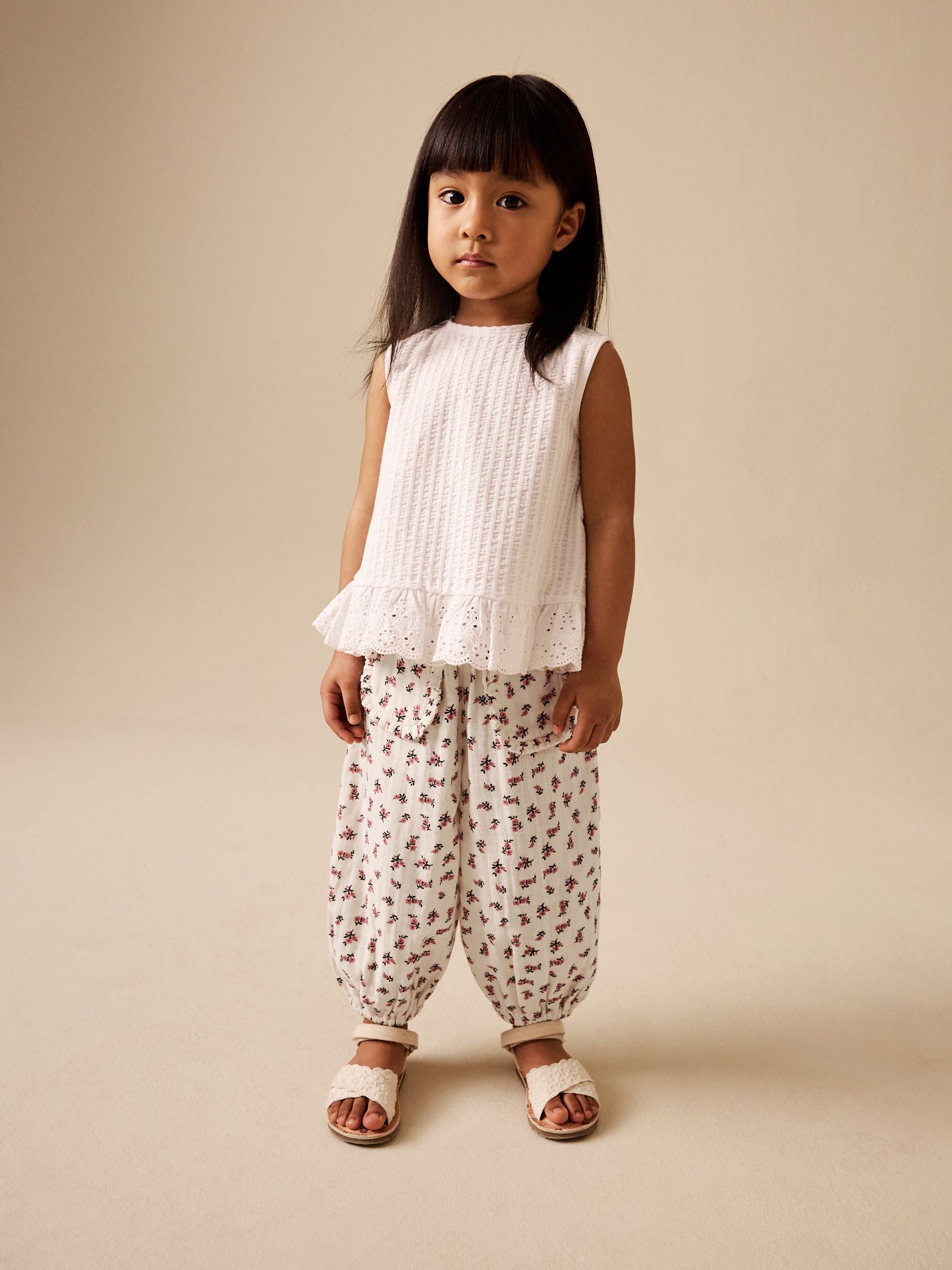 Cream/Pink Floral Ditsy Pull On Trousers (3mths-7yrs)