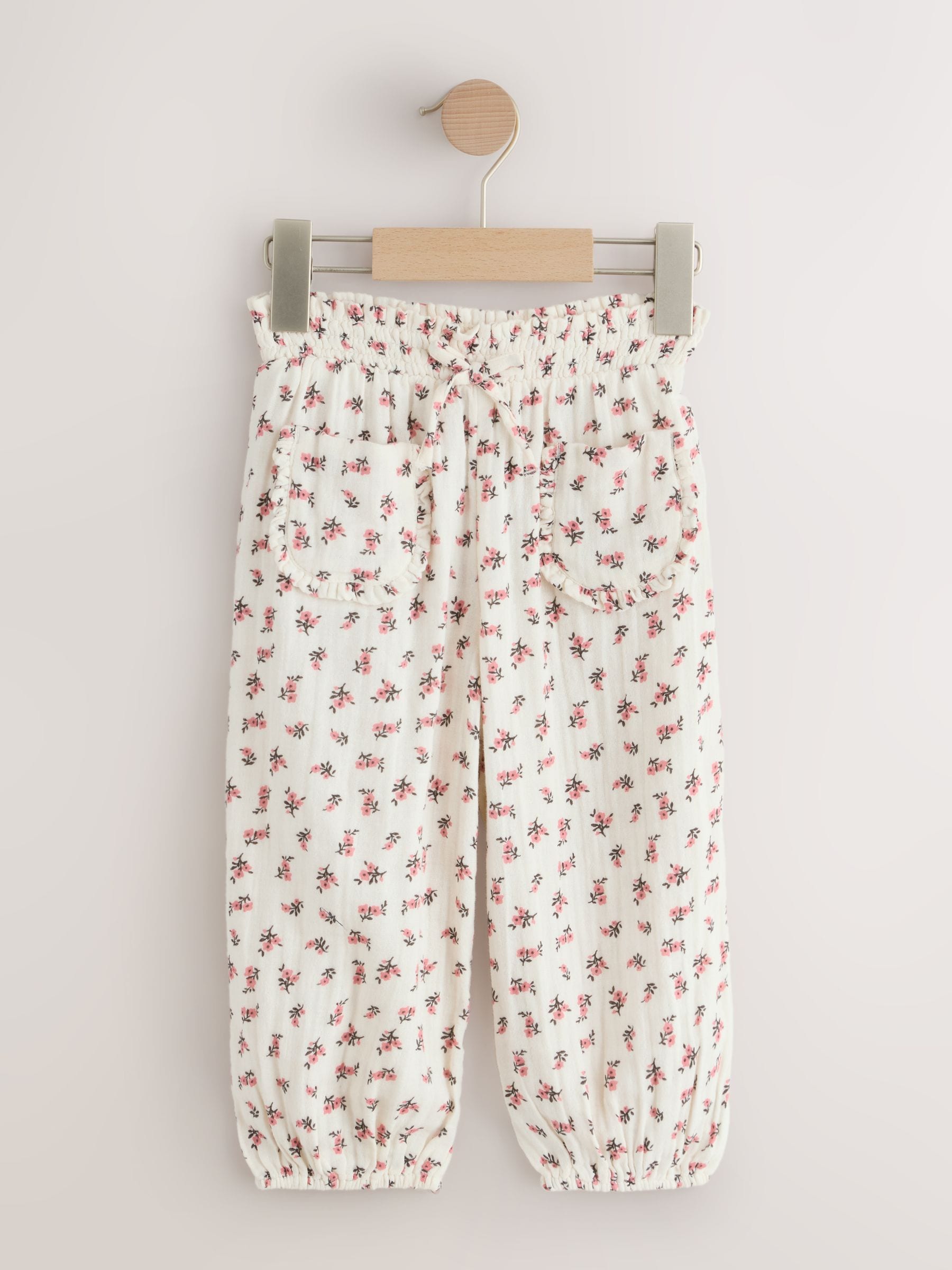 Cream/Pink Floral Ditsy Pull On Trousers (3mths-7yrs)