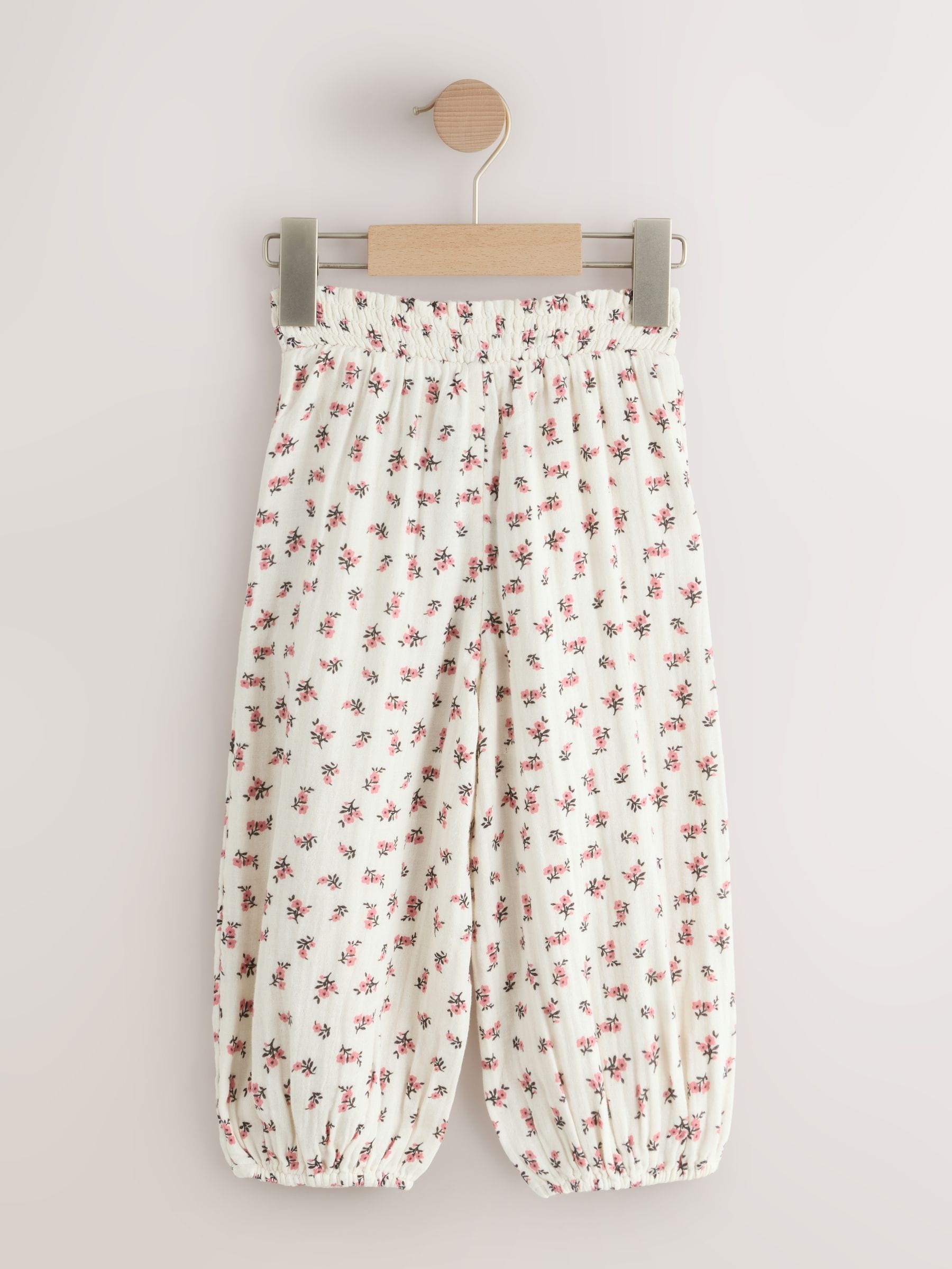 Cream/Pink Floral Ditsy Pull On Trousers (3mths-7yrs)