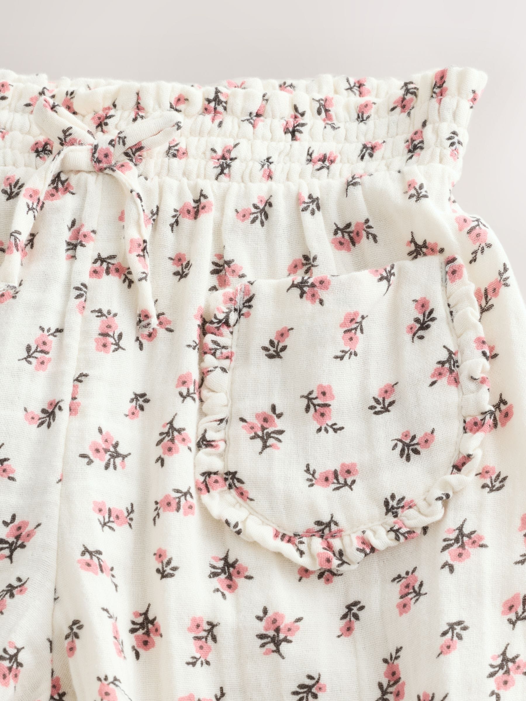 Cream/Pink Floral Ditsy Pull On Trousers (3mths-7yrs)