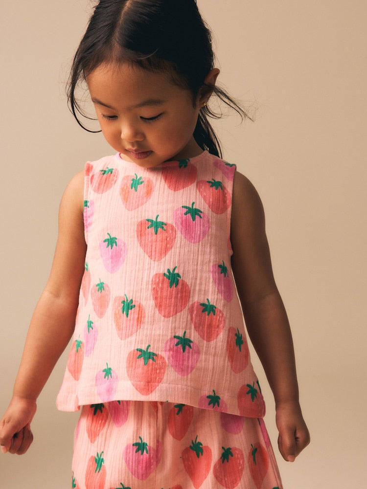 Pink Strawberry Print Top & Trousers Set (3mths-7yrs)