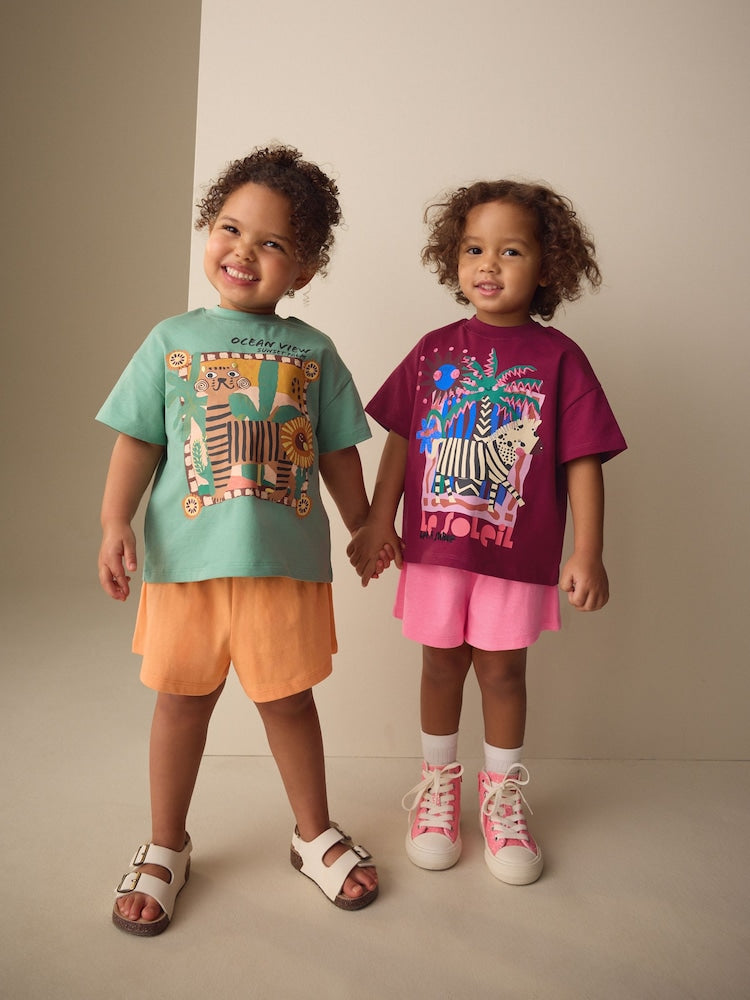 Purple/Orange Top & Shorts Set 2 Pack (3mths-7yrs)