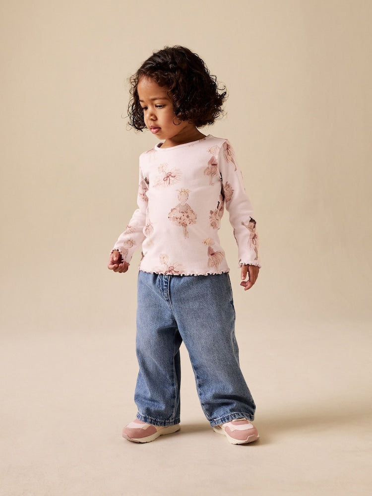 Pink Ballerina Rib Long Sleeve Top (3mths-7yrs)
