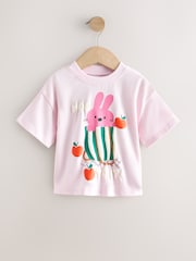Pink Bunny Short Sleeve T-Shirt (3mths-7yrs) - Size 3-6 Months (62-68cm)