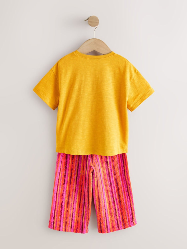Ochre Yellow Short Sleeve T-Shirt and Wide Leg Trousers Set (3mths-7yrs)