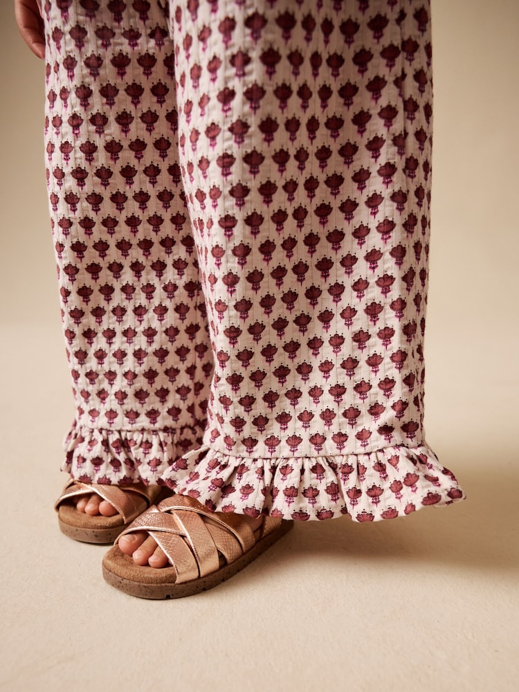 Red/Brown Flower Wide Leg Trousers Set (3mths-7yrs)