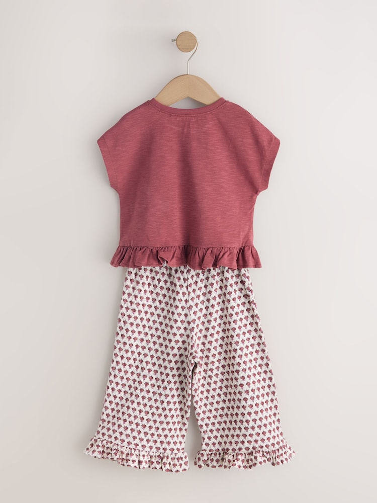 Red/Brown Flower Wide Leg Trousers Set (3mths-7yrs)
